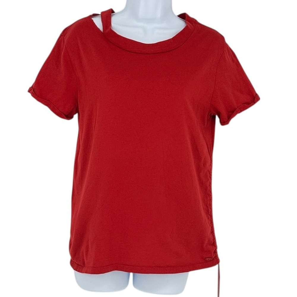 n:philanthropy Vancouver Tee Red Short Sleeve Cut Out Neckline Top Womens XS